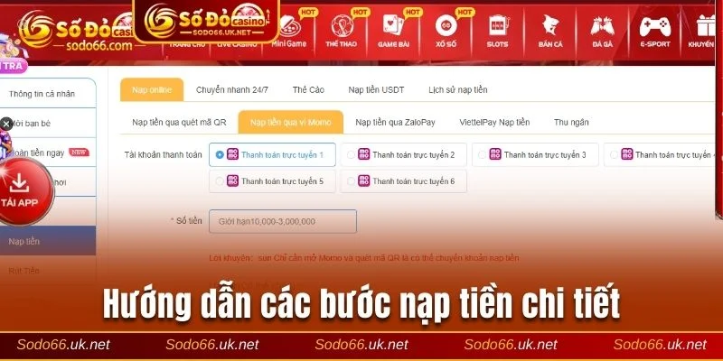 Các bước thực hiện giao dịch chi tiết tại Sodo66