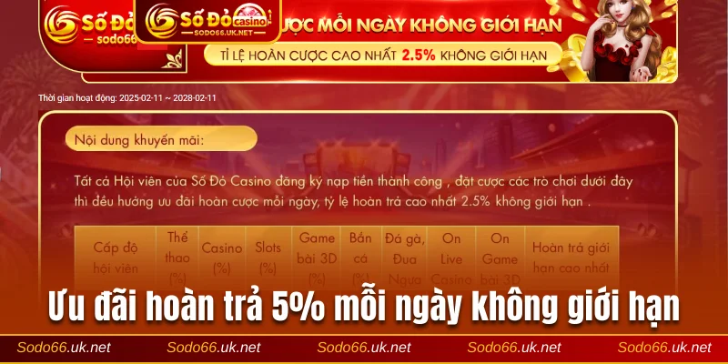 Ưu đãi hoàn trả 5% mỗi ngày không giới hạn